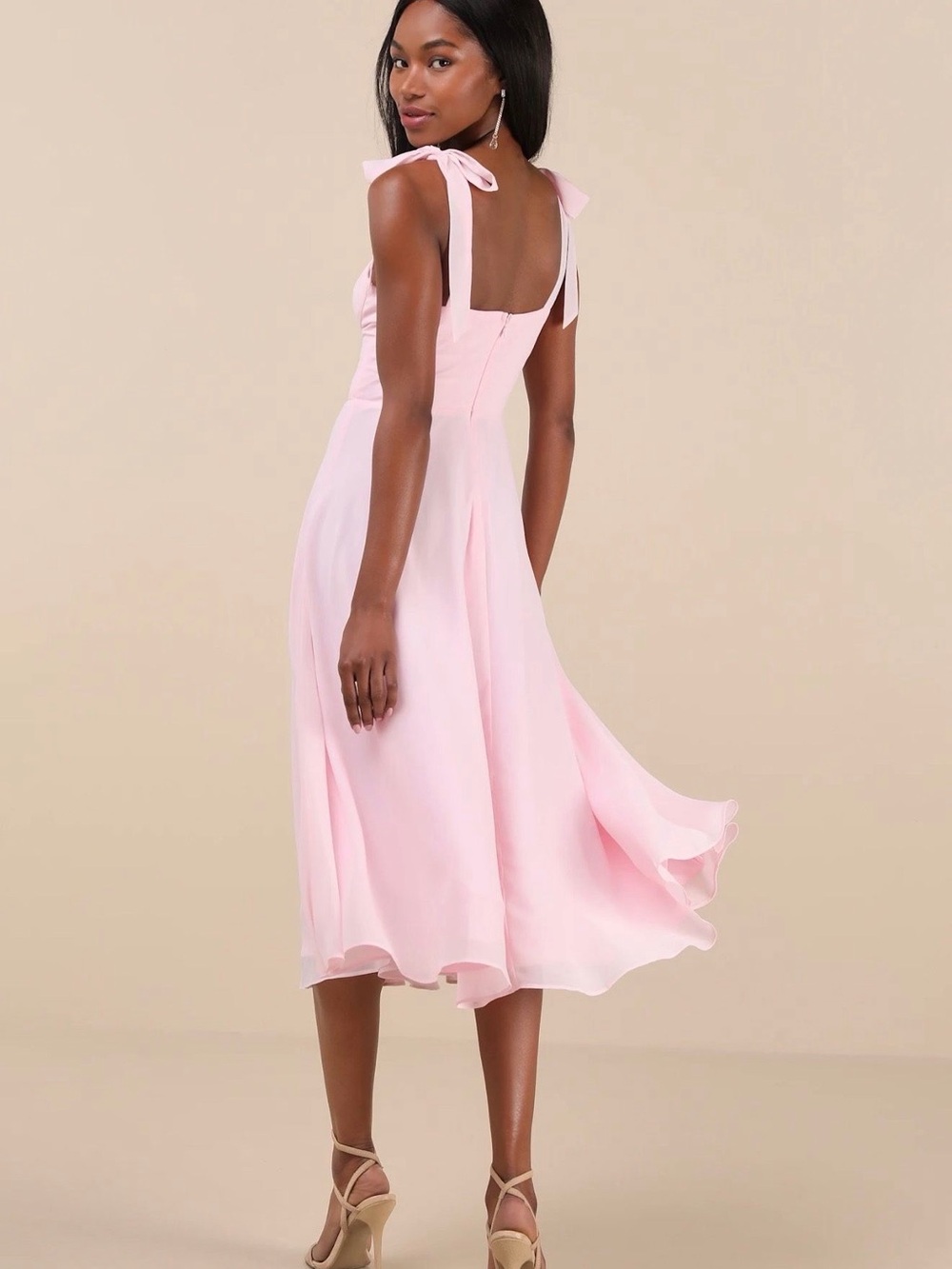 Charisma Light Pink Tie-Strap A-Line Midi Dress - Picture 3 of 8